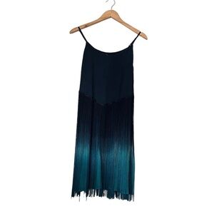 Design Lab Lord & Taylor Dress Small Black/Green  Fringe Mini Oversized Y2K